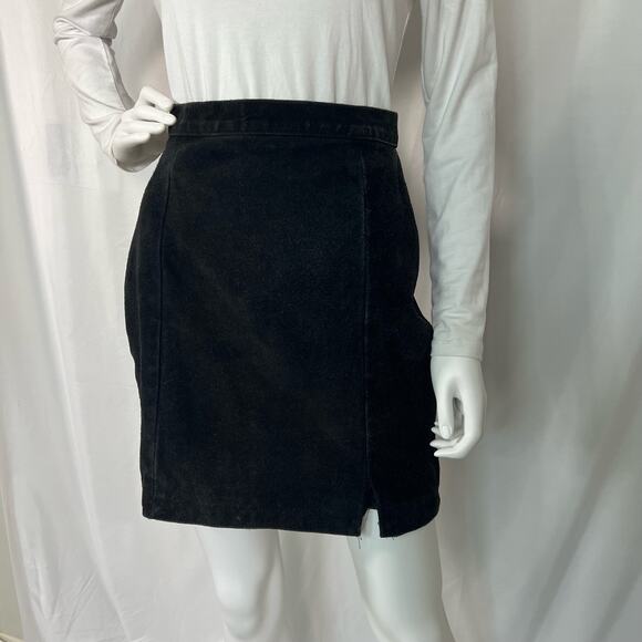 Vintage Mona Mode Black Leather Suede Skirt Small - Picture 1 of 8